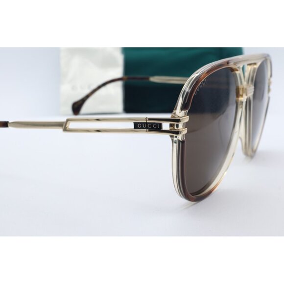 Gucci GG 1104S 002 Aviator Pilot Brown and Gold Sunglasses Brown Lenses NEW